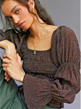 Anthropologie Bishop Shimmer Smocked Blouse SIZE S